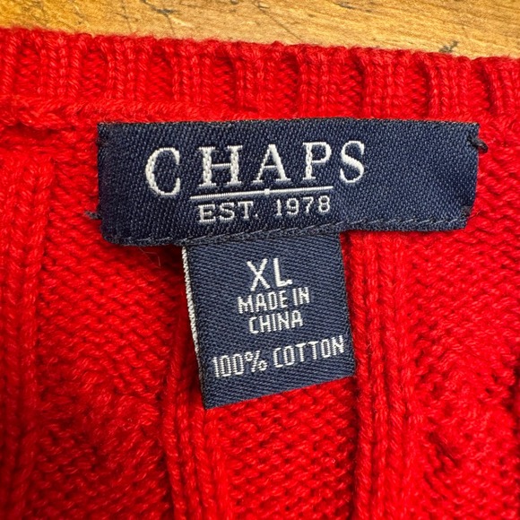 Chaps Kids Red Cable Knit V‎ Neck Sweater Cotton XL - Picture 3 of 4
